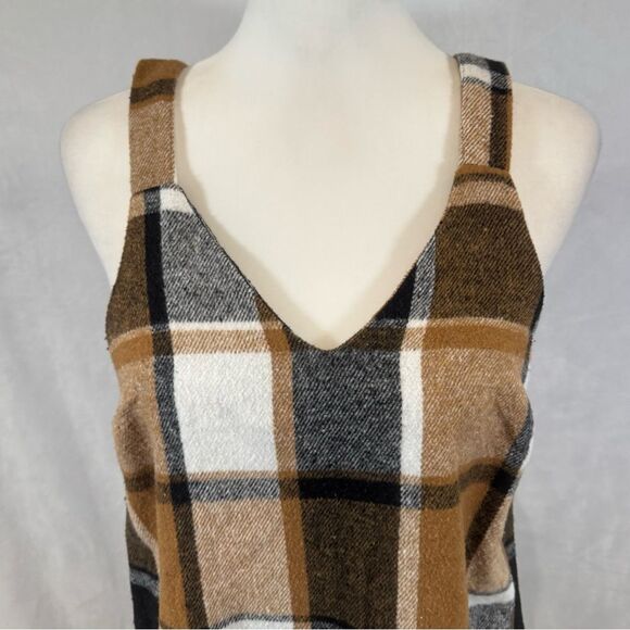 Plaid all over print black and brown sleeveless dress size small - Picture 5 of 9